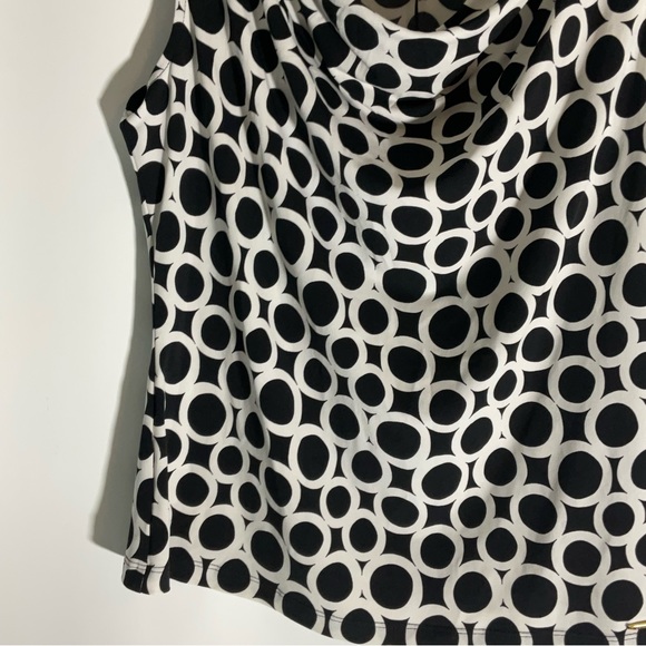 Calvin Klein NWT’s Sleeveless Draped Neckline Black White Polka Dot Blouse Sz M - Picture 9 of 15